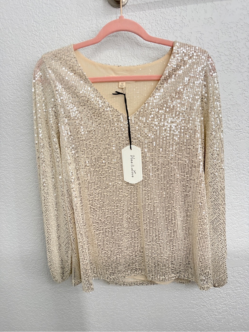 *NWT* Vine & Love Champagne Sequin V-Neck Blouse